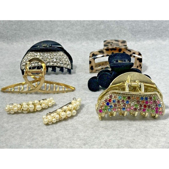 Hair Claw Clips Mix Lot of 7 Medium Pearl Barrettes Good Quality Mix Rhinestones - Picture 2 of 16